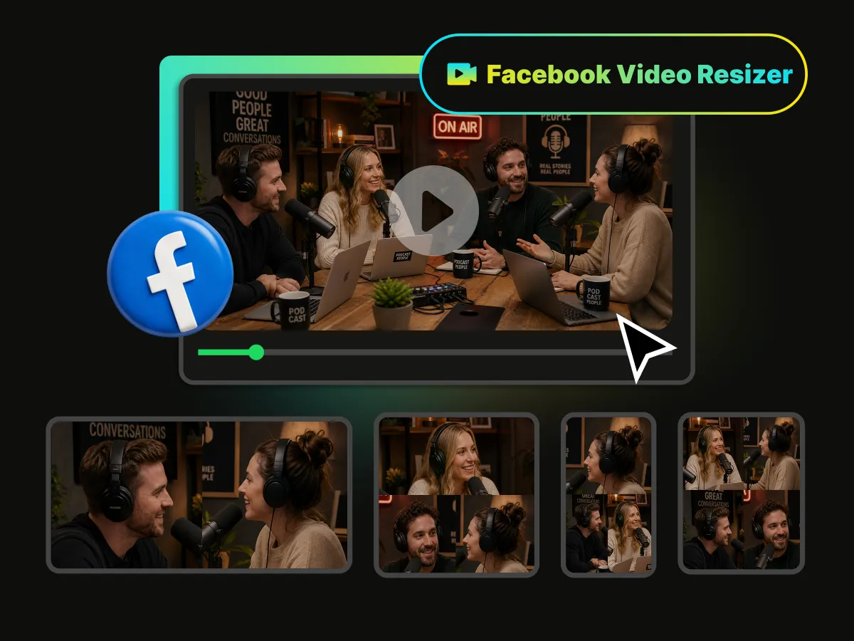 AI video resizer optimizing Facebook promotional videos.
